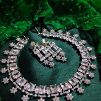 N01122_Lovely designer Rodium polished choker necklace embellished with American diamond stones with delicate white stone work.