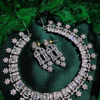 N01122_Lovely designer Rodium polished choker necklace embellished with American diamond stones with delicate white stone work.