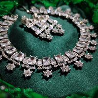 N01122_Lovely designer Rodium polished choker necklace embellished with American diamond stones with delicate white stone work.