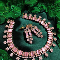 N01121_Lovely designer Rose polished choker necklace embellished with American diamond stones with delicate pink stone work.