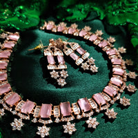 N01121_Lovely designer Rose polished choker necklace embellished with American diamond stones with delicate pink stone work.