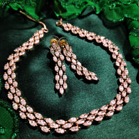 N01119_Lovely designer Rose polished choker necklace embellished with American diamond stones with delicate white stone work.