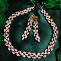 N01119_Lovely designer Rose polished choker necklace embellished with American diamond stones with delicate white stone work.