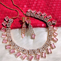 N01115_Lovely designer Rose polished choker necklace embellished with American diamond stones with delicate pink stone work.