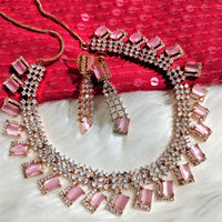 N01115_Lovely designer Rose polished choker necklace embellished with American diamond stones with delicate pink stone work.