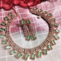 N01116_Lovely designer Rose polished choker necklace embellished with American diamond stones with delicate green stone work.
