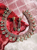 N01116_Lovely designer Rose polished choker necklace embellished with American diamond stones with delicate green stone work.