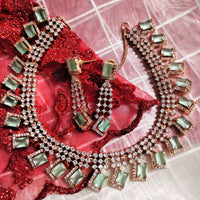 N01116_Lovely designer Rose polished choker necklace embellished with American diamond stones with delicate green stone work.