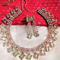 N01116_Lovely designer Rose polished choker necklace embellished with American diamond stones with delicate green stone work.
