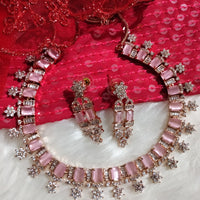 N01121_Lovely designer Rose polished choker necklace embellished with American diamond stones with delicate pink stone work.