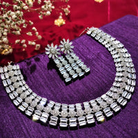 N01125_Lovely designer Rodium polished choker necklace embellished with American diamond stones with delicate white stone work.