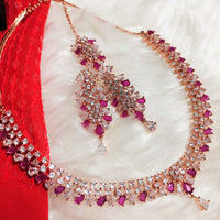 N01128_Lovely designer Rose polished choker necklace embellished with American diamond stones with delicate pink stone work.