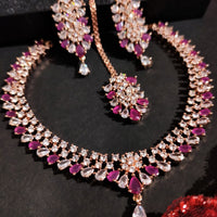 N01128_Lovely designer Rose polished choker necklace embellished with American diamond stones with delicate pink stone work.