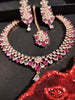 N01128_Lovely designer Rose polished choker necklace embellished with American diamond stones with delicate pink stone work.