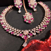N01128_Lovely designer Rose polished choker necklace embellished with American diamond stones with delicate pink stone work.