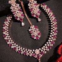 N01128_Lovely designer Rose polished choker necklace embellished with American diamond stones with delicate pink stone work.