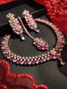 N01128_Lovely designer Rose polished choker necklace embellished with American diamond stones with delicate pink stone work.