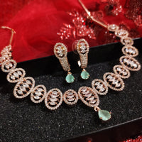 N01126_Lovely designer Rose polished choker necklace embellished with American diamond stones with delicate mint green stone work.