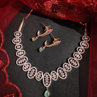N01126_Lovely designer Rose polished choker necklace embellished with American diamond stones with delicate mint green stone work.