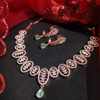 N01126_Lovely designer Rose polished choker necklace embellished with American diamond stones with delicate mint green stone work.