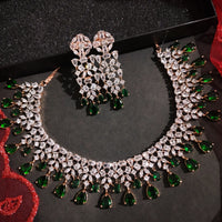 N01129_Lovely designer Rose polished choker necklace embellished with American diamond stones with delicate Green stone work.