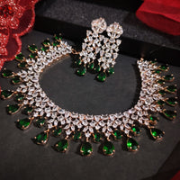 N01129_Lovely designer Rose polished choker necklace embellished with American diamond stones with delicate Green stone work.