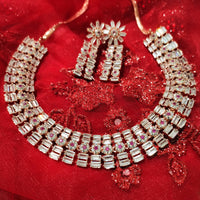 N01128_Lovely designer Rose polished choker necklace embellished with American diamond stones with delicate pink stone work.