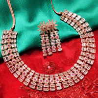 N01128_Lovely designer Rose polished choker necklace embellished with American diamond stones with delicate pink stone work.