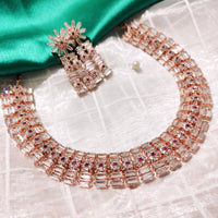 N01128_Lovely designer Rose polished choker necklace embellished with American diamond stones with delicate pink stone work.