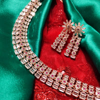 N01128_Lovely designer Rose polished choker necklace embellished with American diamond stones with delicate pink stone work.