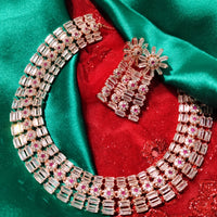N01128_Lovely designer Rose polished choker necklace embellished with American diamond stones with delicate pink stone work.