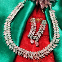 N01129_Lovely designer Rodium polished choker necklace embellished with American diamond stones with delicate white & Pink stone work.