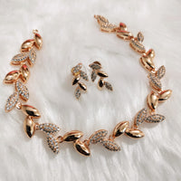 N01140_Grand Lovely designer Rose gold polished choker necklace embellished with American diamond stones with delicate white  stone work.