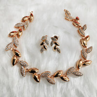 N01140_Grand Lovely designer Rose gold polished choker necklace embellished with American diamond stones with delicate white  stone work.