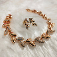 N01140_Grand Lovely designer Rose gold polished choker necklace embellished with American diamond stones with delicate white  stone work.