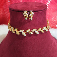 N01140_Grand Lovely designer Rose gold polished choker necklace embellished with American diamond stones with delicate white  stone work.