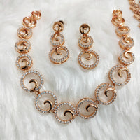 N01141_Grand Lovely designer Rose gold polished choker necklace embellished with American diamond stones with delicate white  stone work.
