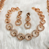 N01141_Grand Lovely designer Rose gold polished choker necklace embellished with American diamond stones with delicate white  stone work.