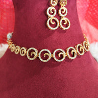 N01141_Grand Lovely designer Rose gold polished choker necklace embellished with American diamond stones with delicate white  stone work.