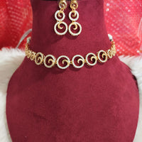 N01141_Grand Lovely designer Rose gold polished choker necklace embellished with American diamond stones with delicate white  stone work.