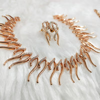 N01145_Grand Lovely designer Rose gold polished choker necklace embellished with American diamond stones with delicate white  stone work.