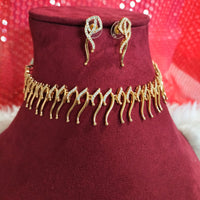 N01145_Grand Lovely designer Rose gold polished choker necklace embellished with American diamond stones with delicate white  stone work.