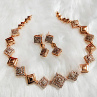 N01144_Grand Lovely designer Rose gold polished choker necklace embellished with American diamond stones with delicate white  stone work.