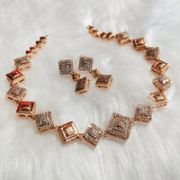 N01144_Grand Lovely designer Rose gold polished choker necklace embellished with American diamond stones with delicate white  stone work.
