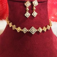 N01144_Grand Lovely designer Rose gold polished choker necklace embellished with American diamond stones with delicate white  stone work.
