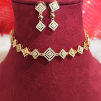 N01144_Grand Lovely designer Rose gold polished choker necklace embellished with American diamond stones with delicate white  stone work.