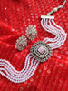 N02002_Classic designer baby pink crystal Grand square shaped pendant choker necklace set studded  with  American diamond stones.