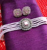 N02002_Classic designer baby pink crystal Grand square shaped pendant choker necklace set studded  with  American diamond stones.