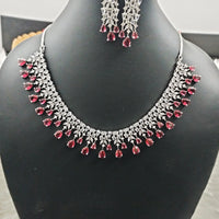 N01146_Grand Lovely designer Silver polished choker necklace embellished with American diamond stones with delicate white & Ruby Pink stone work.