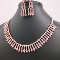 N01102_Lovely designer rose gold choker necklace embellished with American diamond stones with delicate baby pink stone work.